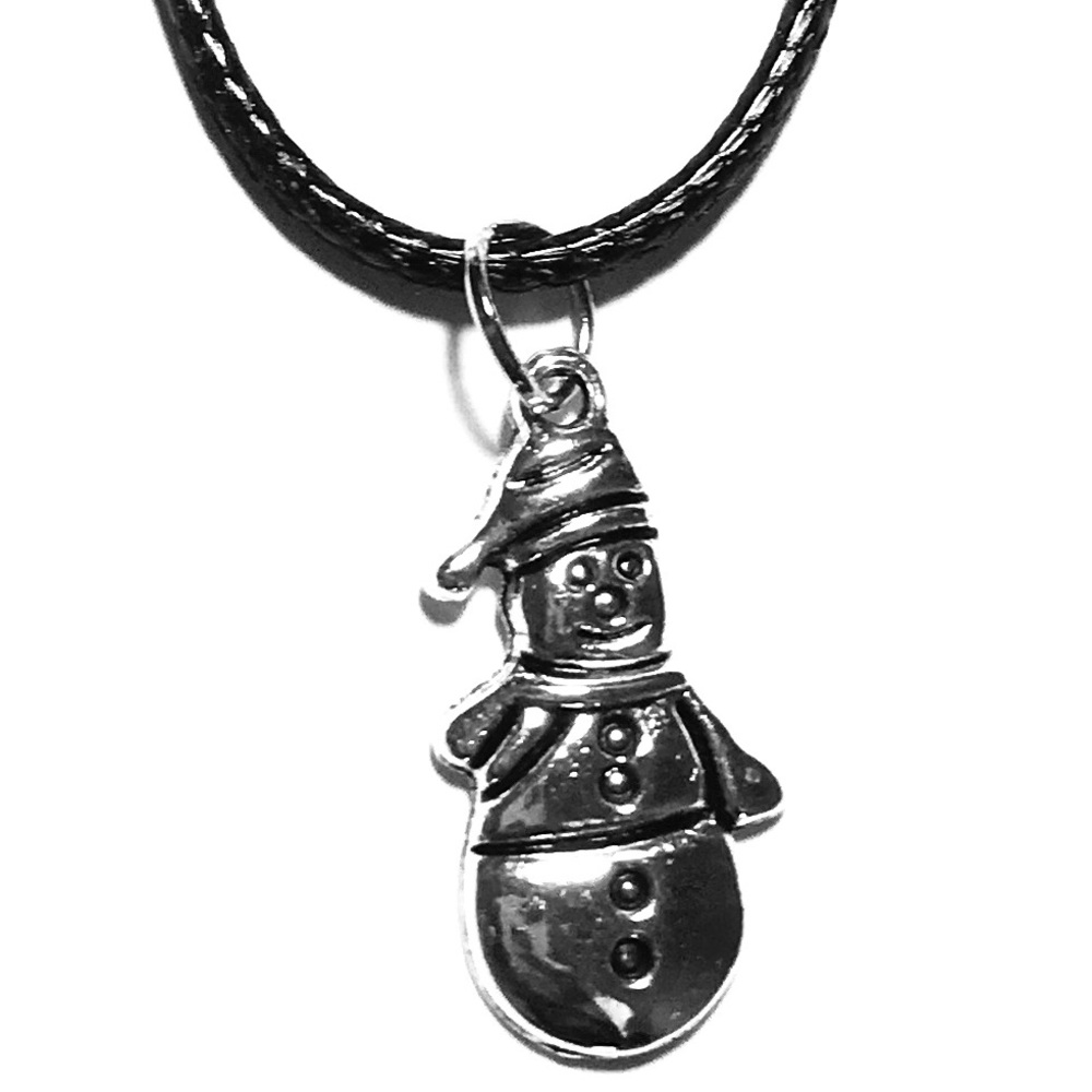 Black cord necklace with snowman charm.